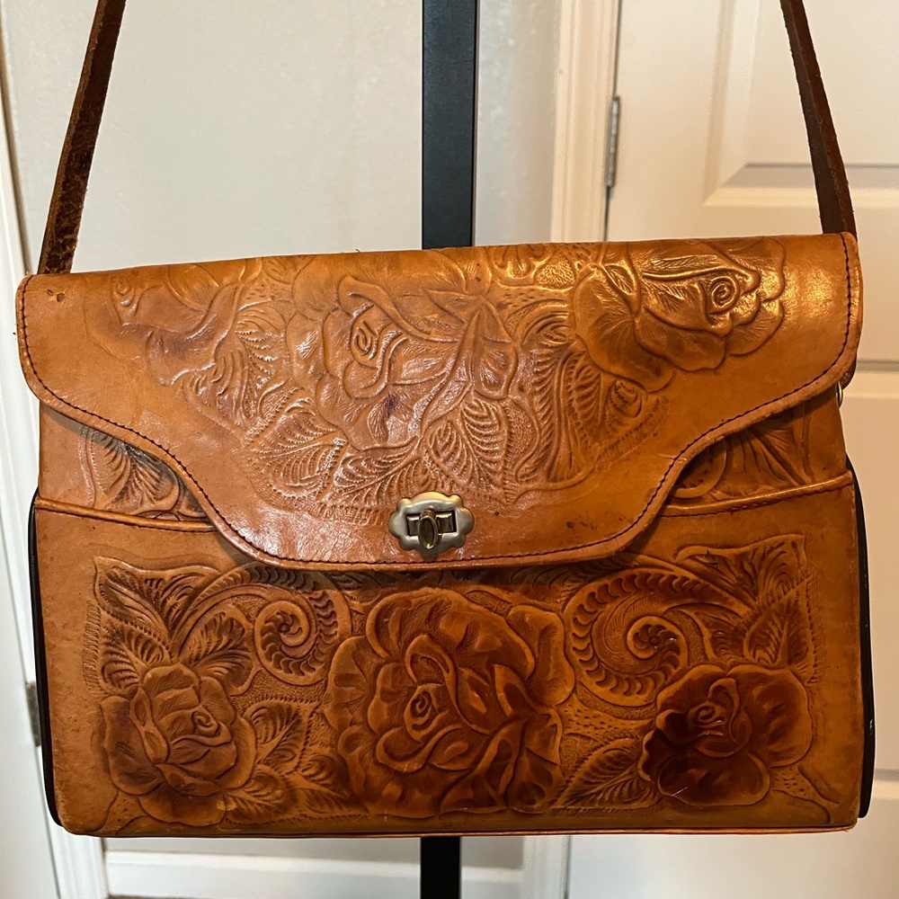 Vintage Handmade Tooled Boho Leather Handbag